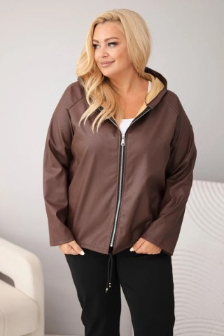 Kurtka damska Plus Size z kapturem i regulowanym dołem brązowa