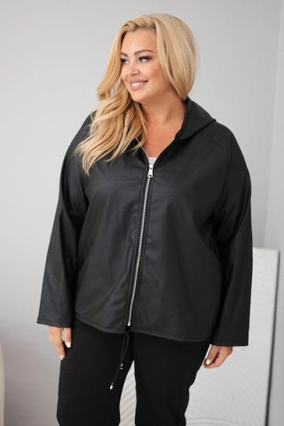 Kurtka damska Plus Size z kapturem i regulowanym dołem czarna