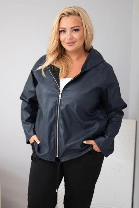 Kurtka damska Plus Size z kapturem i regulowanym dołem granatowa