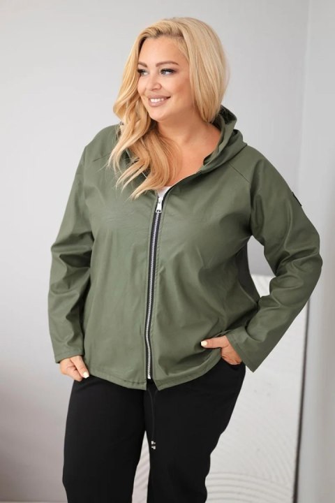 Kurtka damska Plus Size z kapturem i regulowanym dołem khaki