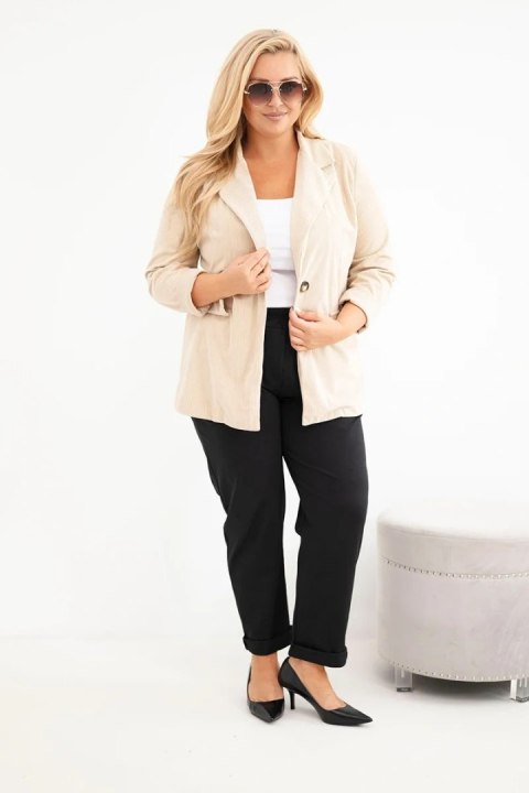 Marynarka damska Plus Size sztruksowa z klapami i kieszeniami beżowa