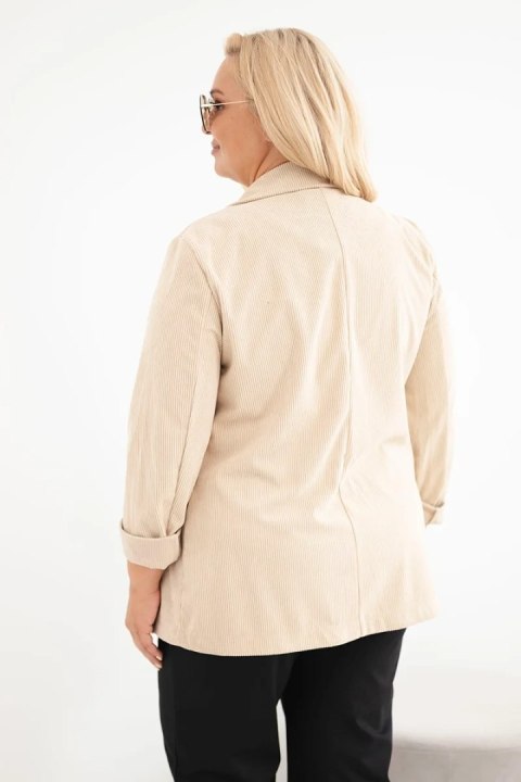 Marynarka damska Plus Size sztruksowa z klapami i kieszeniami beżowa