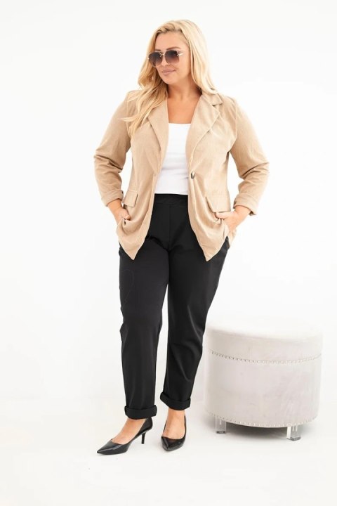 Marynarka damska Plus Size sztruksowa z klapami i kieszeniami camelowa