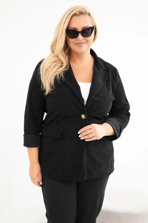 Marynarka damska Plus Size sztruksowa z klapami i kieszeniami czarna