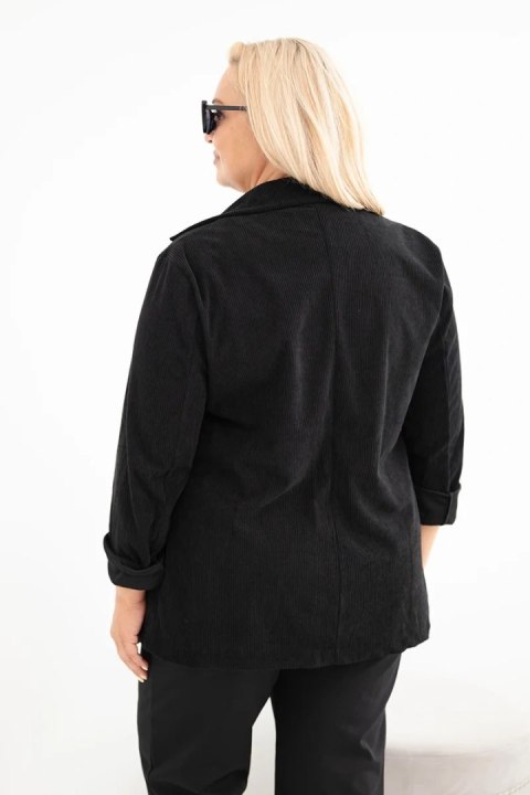 Marynarka damska Plus Size sztruksowa z klapami i kieszeniami czarna