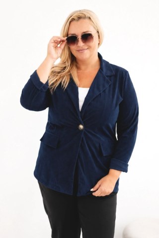Marynarka damska Plus Size sztruksowa z klapami i kieszeniami granatowa