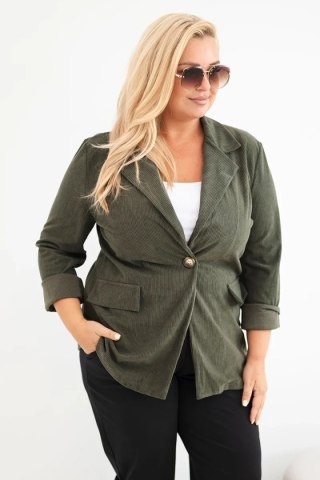 Marynarka damska Plus Size sztruksowa z klapami i kieszeniami khaki