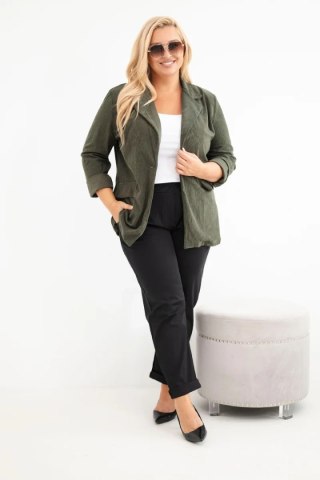 Marynarka damska Plus Size sztruksowa z klapami i kieszeniami khaki