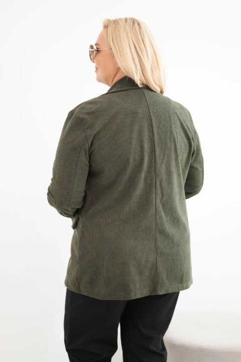 Marynarka damska Plus Size sztruksowa z klapami i kieszeniami khaki