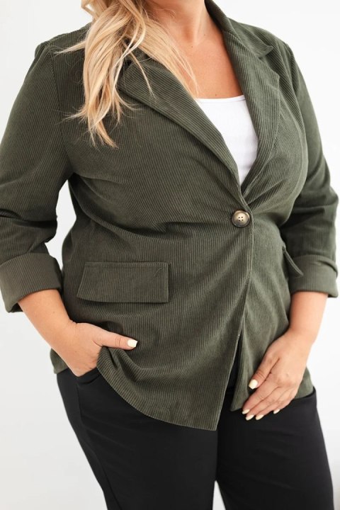 Marynarka damska Plus Size sztruksowa z klapami i kieszeniami khaki