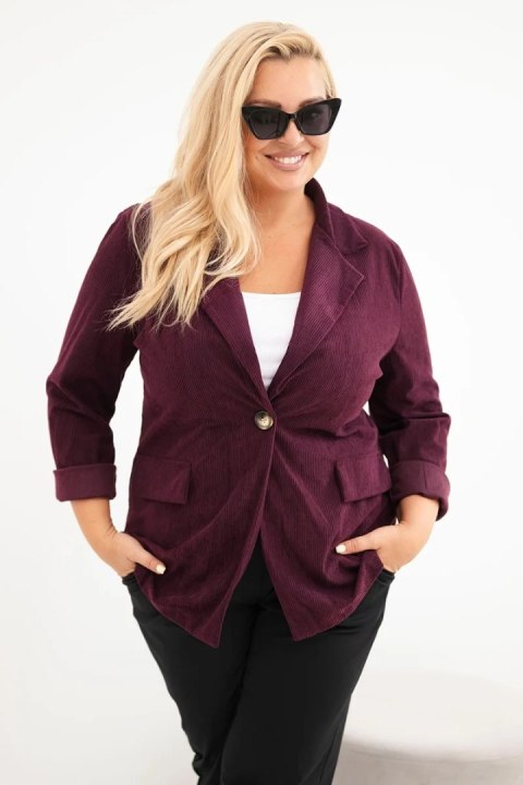 Marynarka damska Plus Size sztruksowa z klapami i kieszeniami śliwkowa