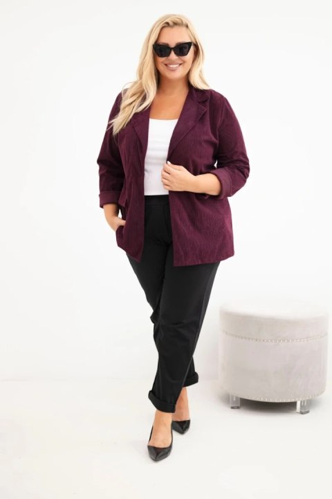 Marynarka damska Plus Size sztruksowa z klapami i kieszeniami śliwkowa