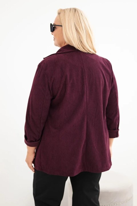 Marynarka damska Plus Size sztruksowa z klapami i kieszeniami śliwkowa