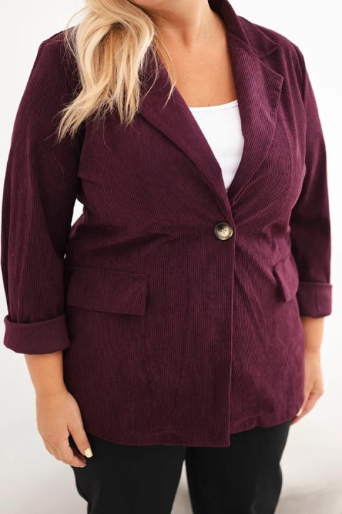 Marynarka damska Plus Size sztruksowa z klapami i kieszeniami śliwkowa