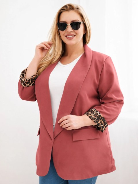 Marynarka damska Plus Size z podszewką w panterkę ruda