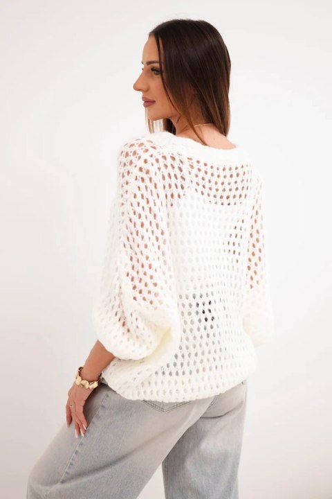 Sweter damski ażurowy oversize zapinany na guziki ecru