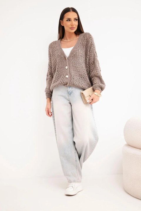 Sweter damski ażurowy oversize zapinany na guziki fango