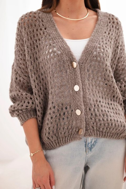 Sweter damski ażurowy oversize zapinany na guziki fango