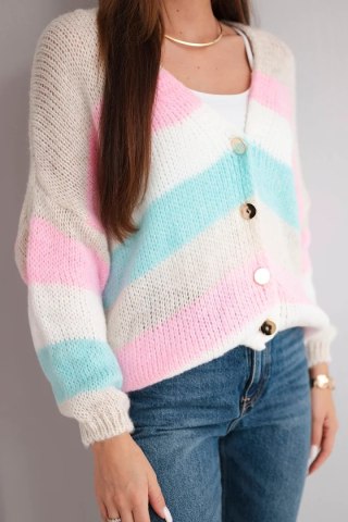 Sweter damski w paski zapinany na guziki beżowy