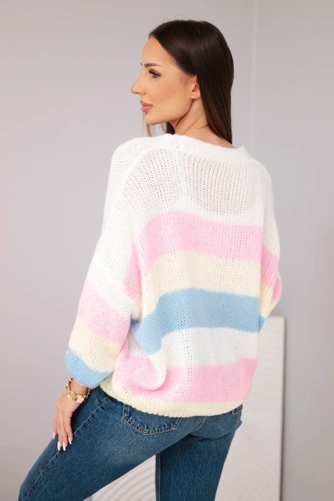 Sweter damski w paski zapinany na guziki ecru