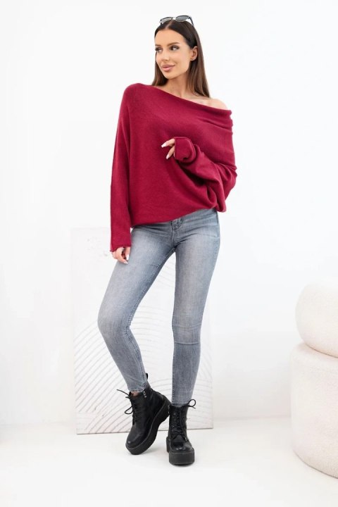 Sweter damski wiskozowy asymetryczny typu nietoperz bordowy