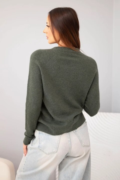 Sweter damski z baby alpaki z długim rękawem i okrągłym dekoltem khaki