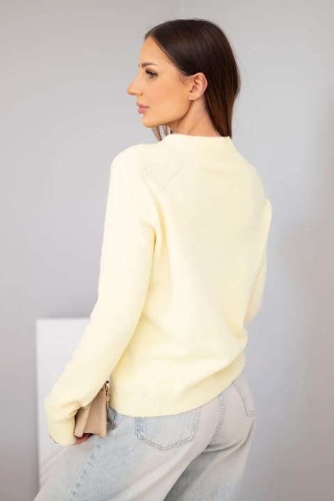 Sweter damski z baby alpaki z długim rękawem i okrągłym dekoltem żółty