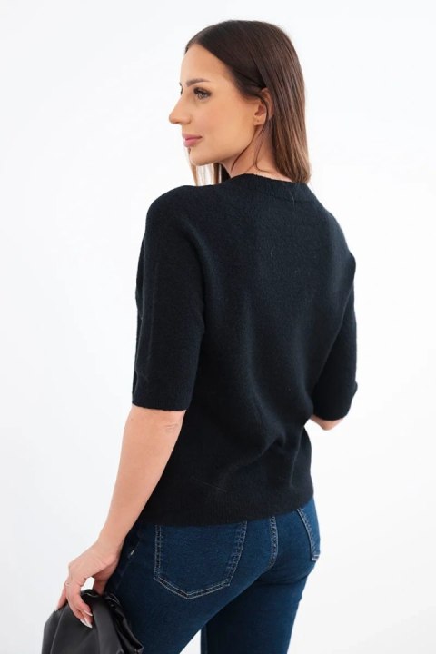 Sweter damski z baby alpaki z krótkim rękawem i okrągłym dekoltem czarny