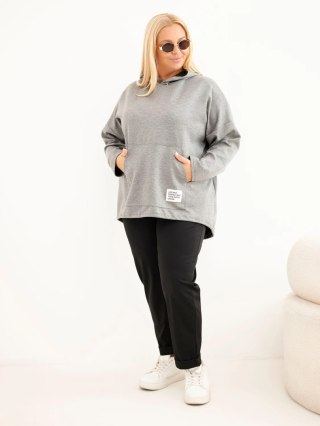 Bluza damska Plus Size masełko z kapturem i kieszenią kangurką grafitowy melanż