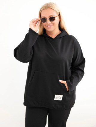 Bluza damska Plus Size masełko z kapturem i kieszenią kangurką czarna