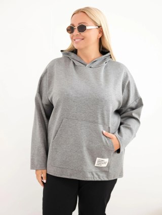 Bluza damska Plus Size masełko z kapturem i kieszenią kangurką grafitowy melanż