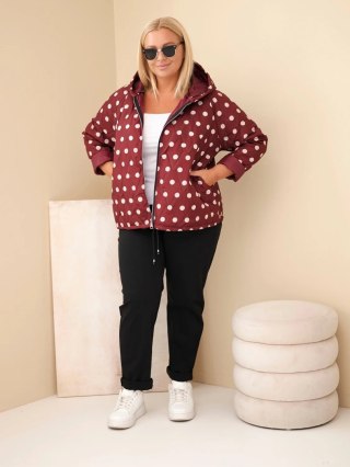 Kurtka damska Plus Size w grochy z kapturem bordowa
