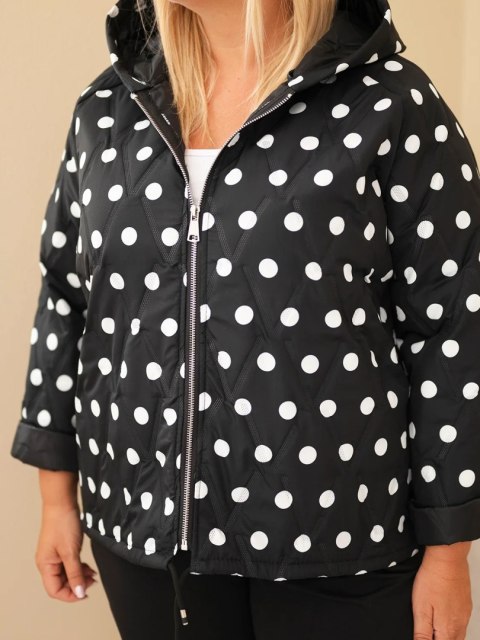 Kurtka damska Plus Size w grochy z kapturem czarna