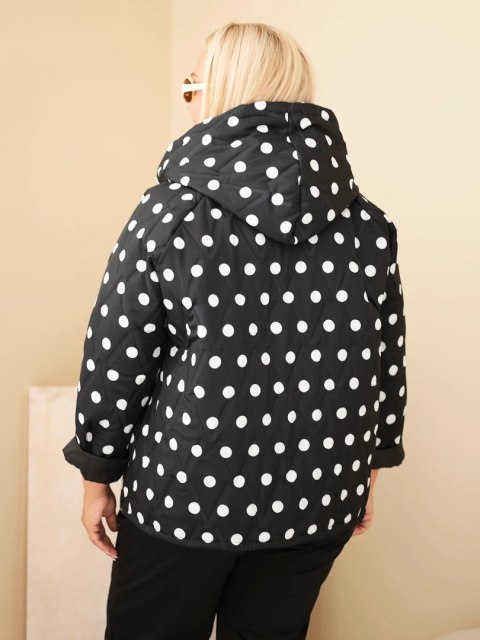 Kurtka damska Plus Size w grochy z kapturem czarna