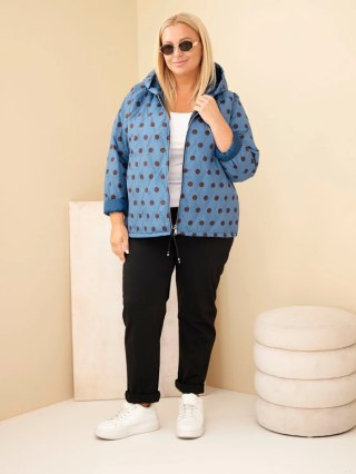 Kurtka damska Plus Size w grochy z kapturem jeansowa