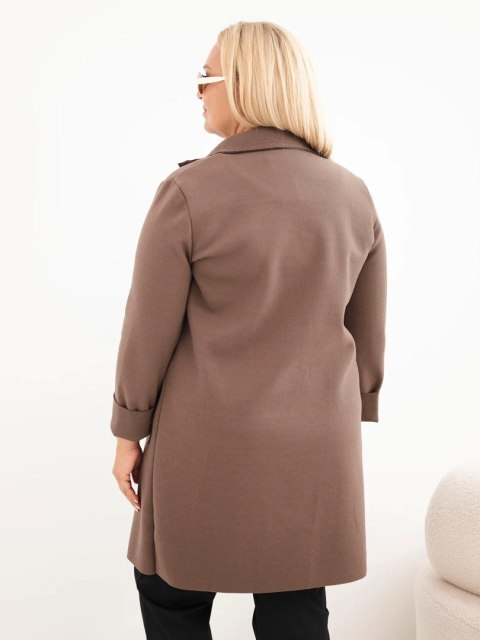 Płaszcz damski elegancki Plus Size z kołnierzem i dużymi kieszeniami fango