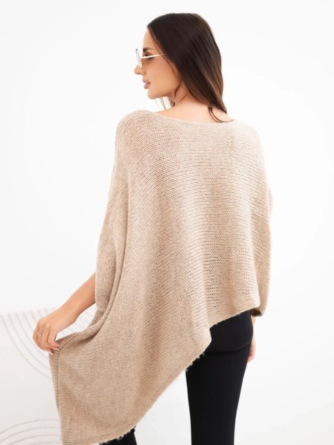 Sweter damski ponczo z moherem asymetryczny z szerokim dekoltem camelowy