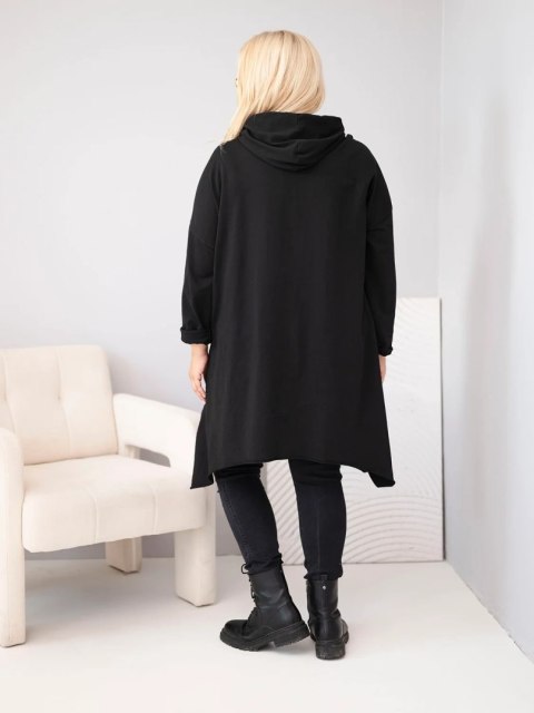 Bluza damska bawełniana Plus Size z kapturem i plecioną wstawką czarna