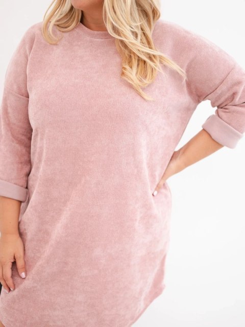Sukienka damska Plus Size sztruksowa z luźnym fasonem ciemny pudrowy róż