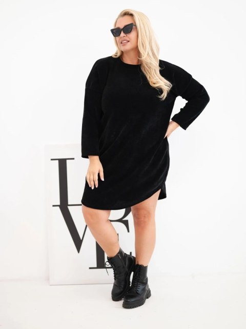 Sukienka damska Plus Size sztruksowa z luźnym fasonem czarna