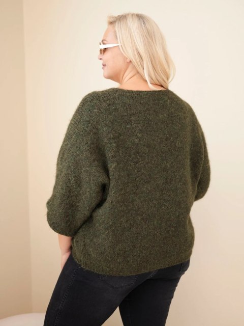 Sweter damski Plus Size z dekoltem V i szerokim rękawem khaki