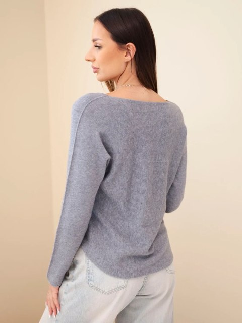 Sweter damska z wiskozą z dekoltem w serek ciemny szary