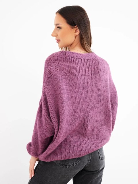 Sweter damski z dekoltem V i guzikami ciemny fioletowy