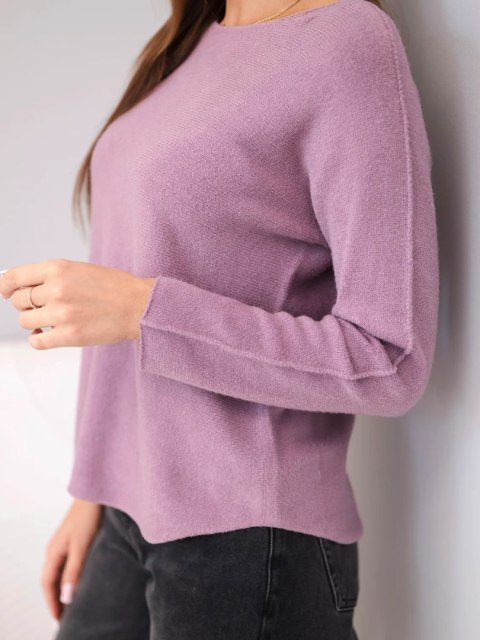 Sweter damski z wiskozy z długim rękawem i okrągłym dekoltem ciemny różowy