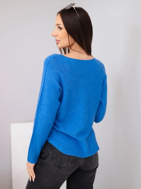 Sweter damski z wiskozy z długim rękawem i okrągłym dekoltem jeansowy