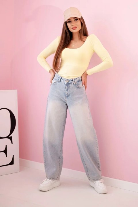 Bluzka body damska z długim rękawem i głębokim dekoltem żółta