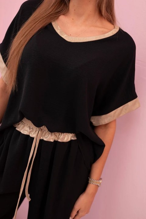 Komplet z wiskozy ze złotym obszyciem czarny