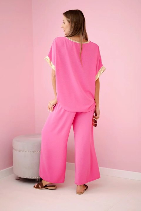 Komplet z wiskozy ze złotym obszyciem różowy