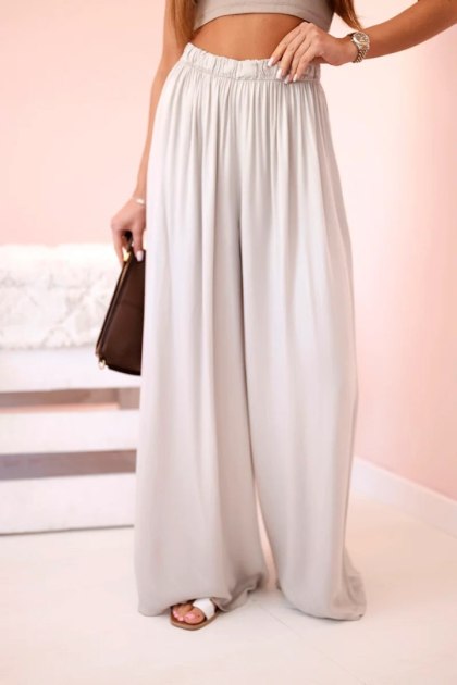 Spodnie damskie wiskozowe szerokie z gumką w pasie ciemno beżowe