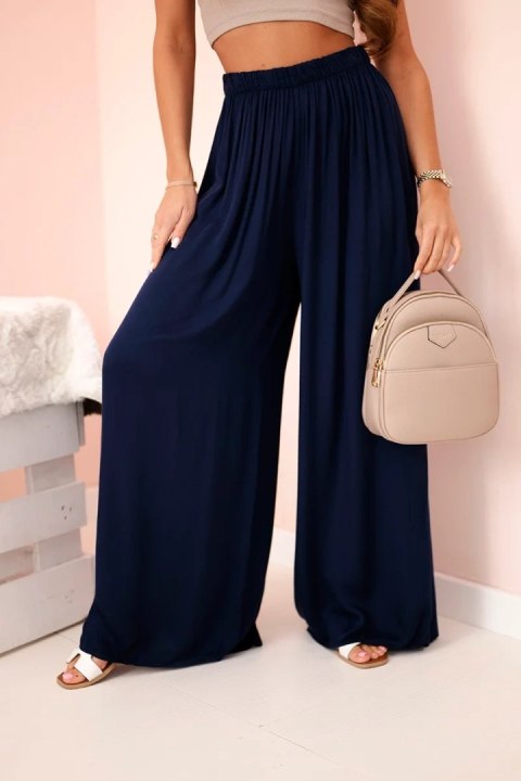 Spodnie damskie wiskozowe szerokie z gumką w pasie granatowe